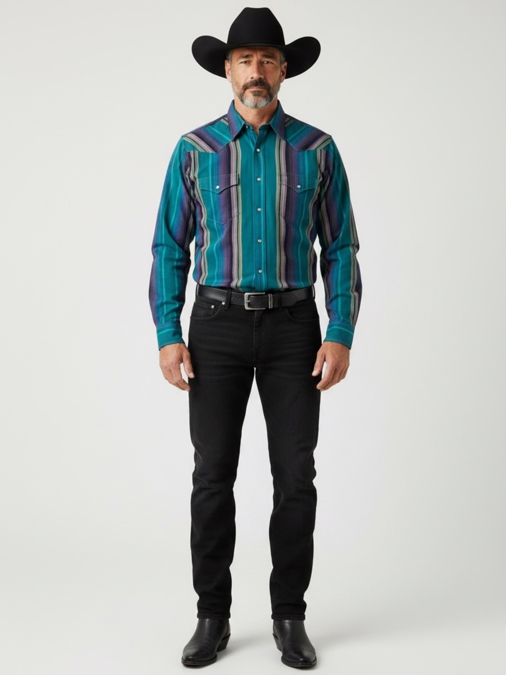 Wrangler Vtg 80s 90s Y2K Men Brushpopper Style Rodeo Stripe Western Shirt 17-34
